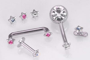 14g - 12g Internally Threaded 4mm Steel Star Top with Gem - Price Per 1