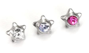 14g - 12g Internally Threaded 4mm Steel Star Top with Gem - Price Per 1