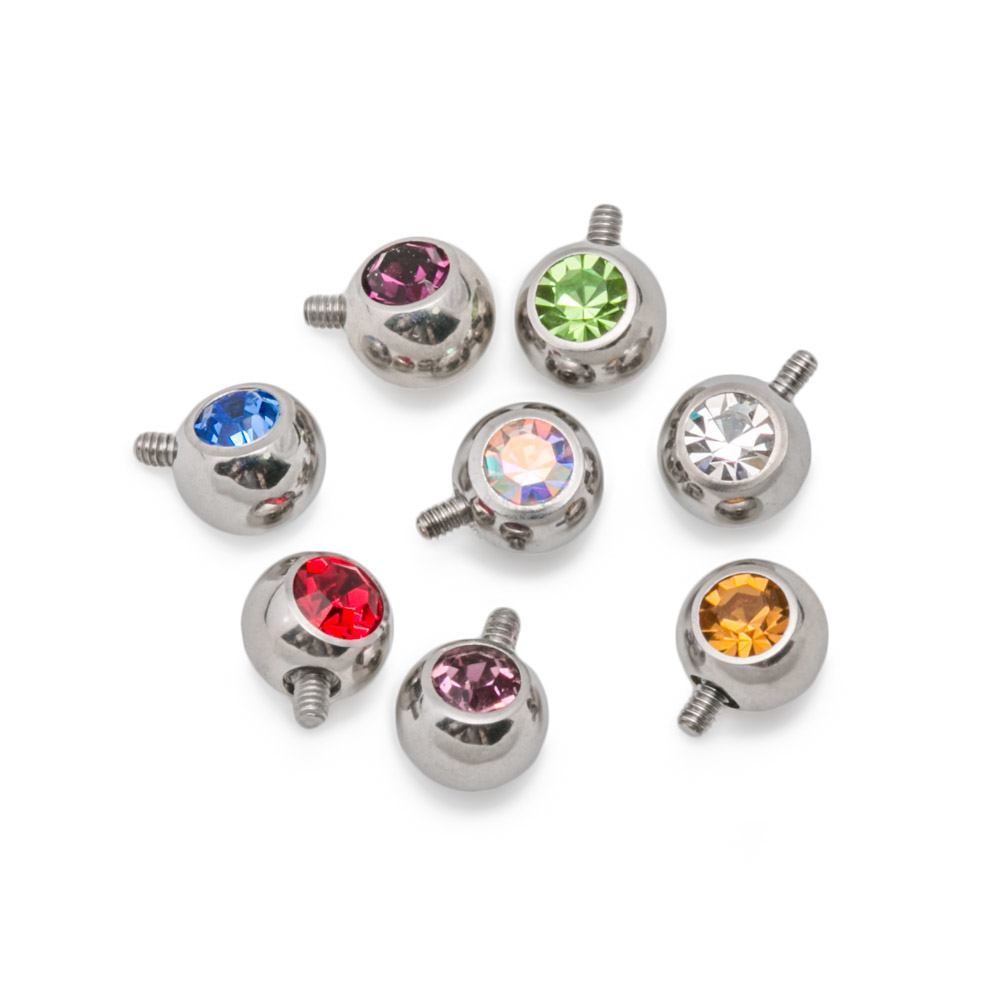 14g-12g Internally Threaded 90° Swarovski Jeweled Steel Ball – 5mm – Price Per 1