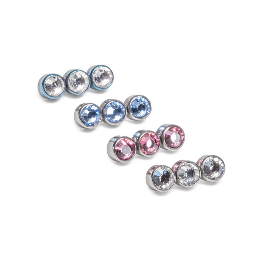 Stacked Three Gem Cluster Titanium Top - Threaded