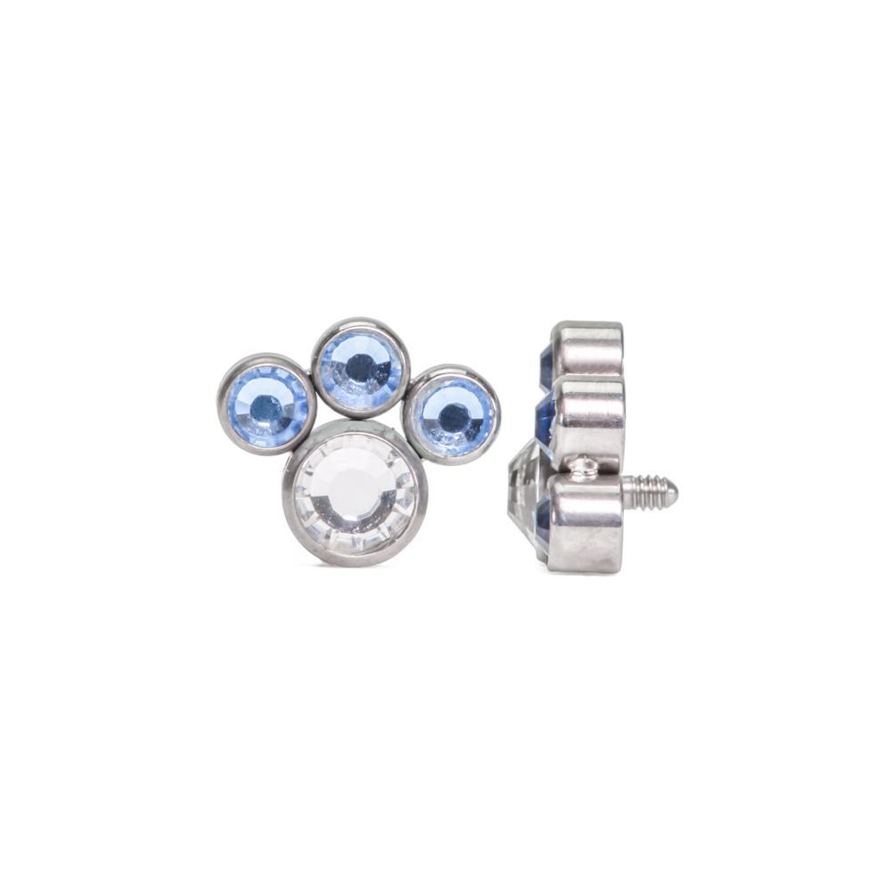 Tilum 14g-12g Internally Threaded Jewel Paw Print Cluster Top with 4mm Crystal - Price Per 1