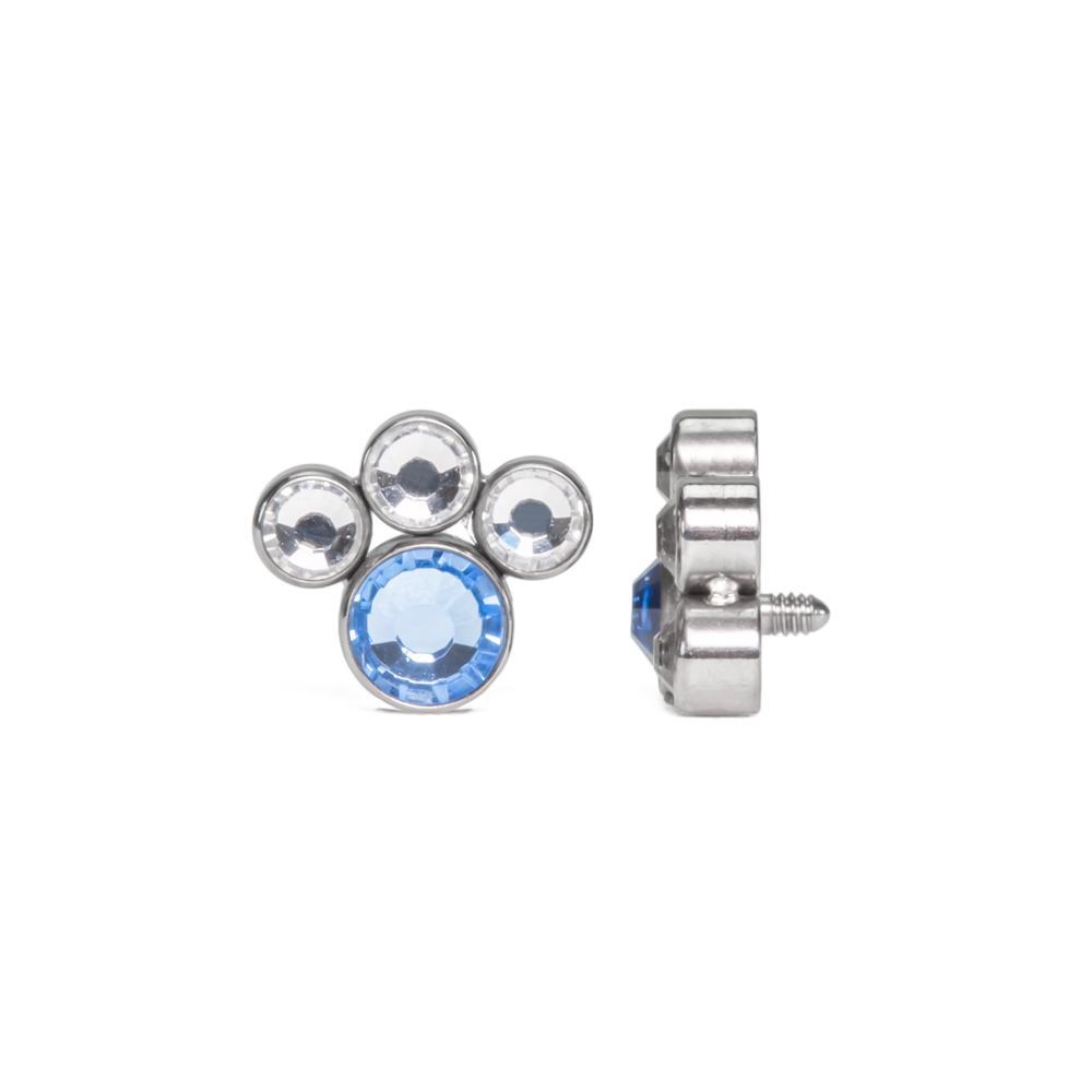 Tilum 14g-12g Internally Threaded Paw Print Cluster Top - Choose 4mm Jewel Color - Price Per 1