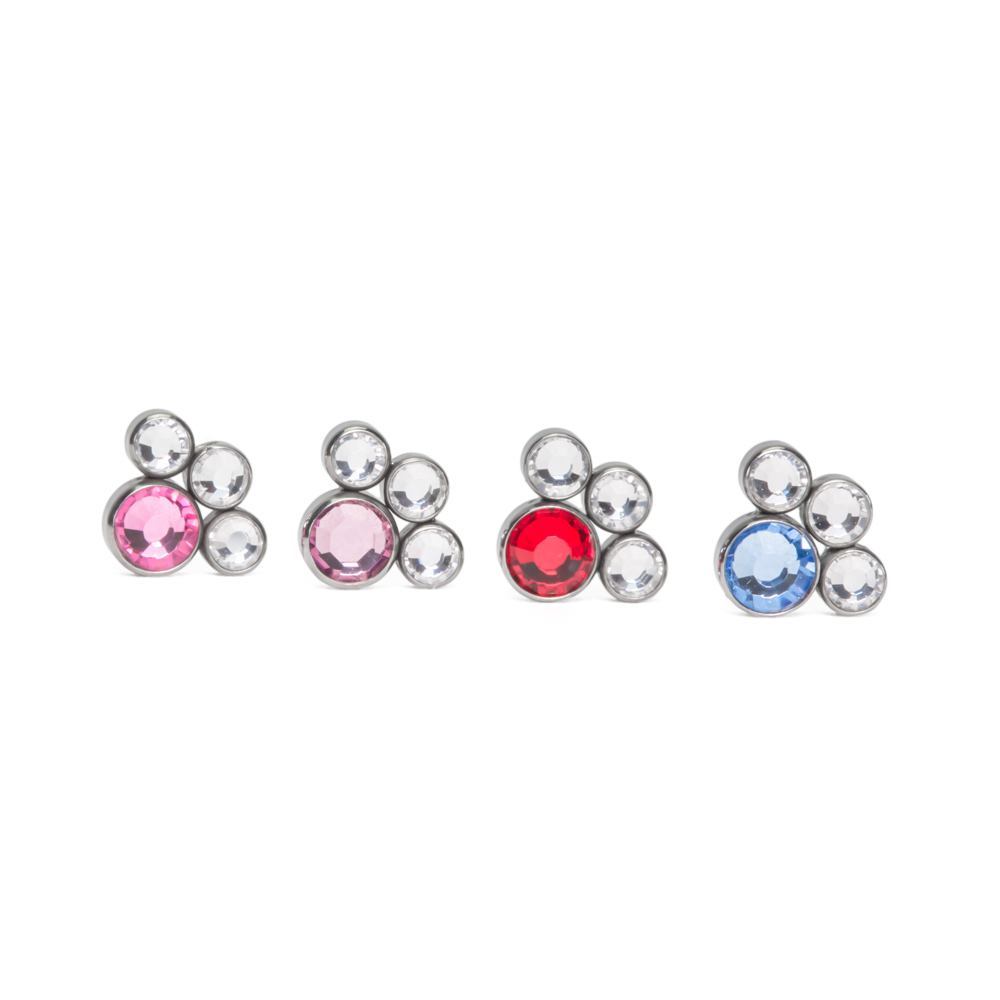 Tilum 14g-12g Internally Threaded Paw Print Cluster Top - Choose 4mm Jewel Color - Price Per 1