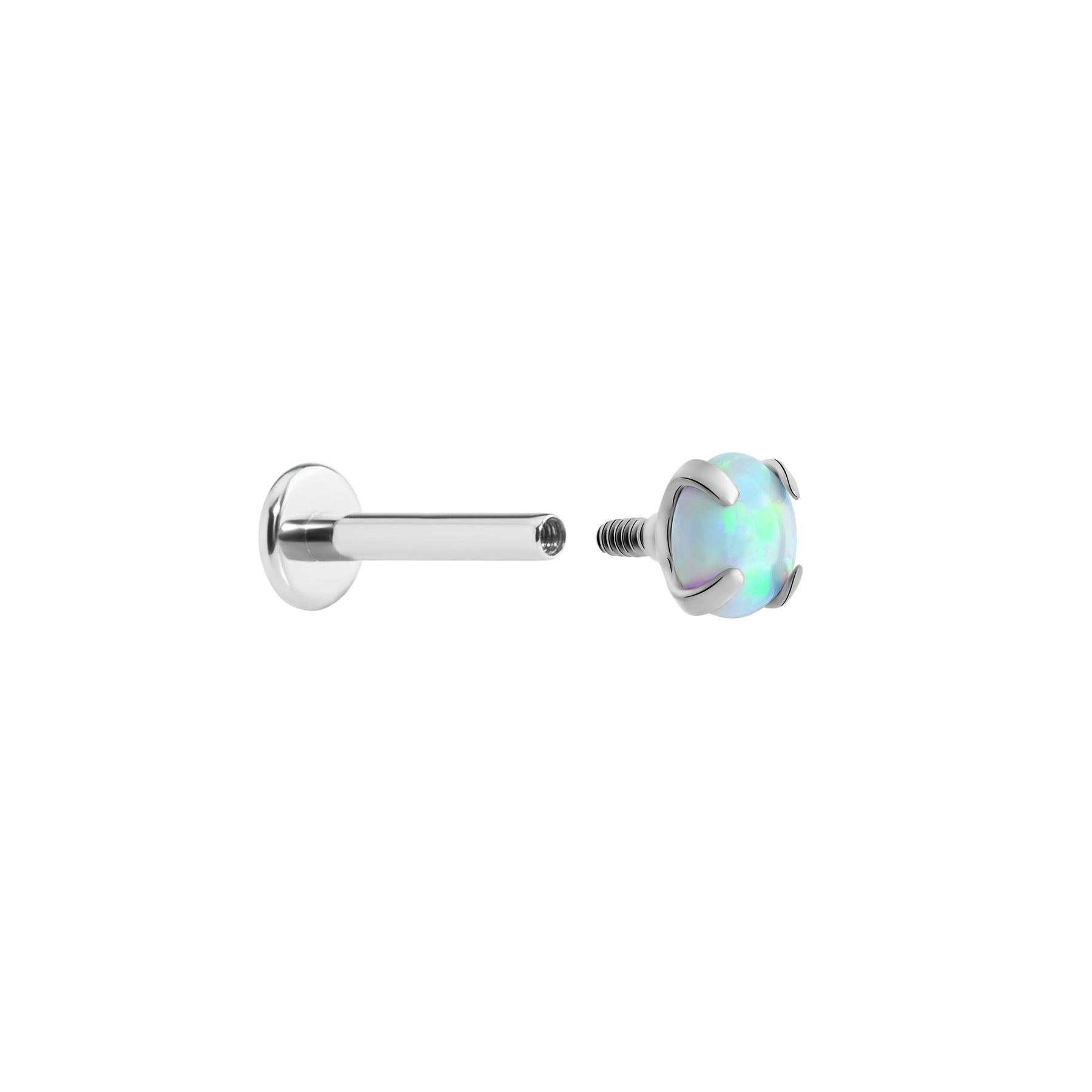 Tilum 18g-16g Internally Threaded Square Prong-Set 3.5mm Round Opal Top - Price Per 1