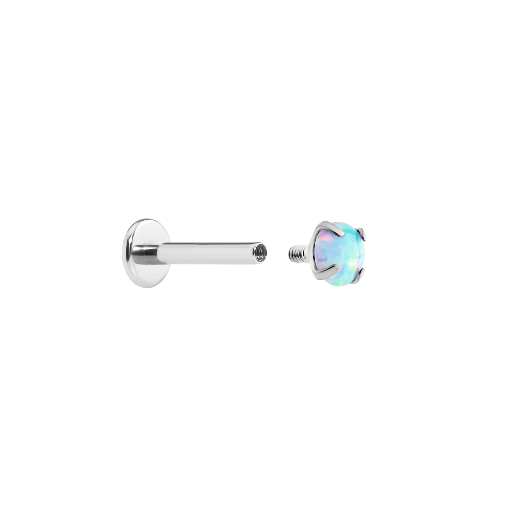 Tilum 14g-12g Internally Threaded Square Prong-Set 4mm Round Opal Top - Price Per 1