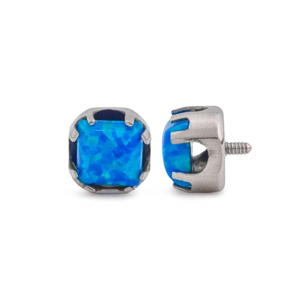 Tilum 14g-12g Internally Threaded Titanium Corner Prong-Set Square Opal Top - 4mm - Price Per 1