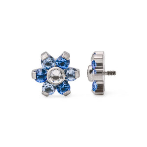 Tilum 18g-16g Internally Threaded Titanium Jewel Flower Top with Crystal Center - Choose Petal Jewel Color - Price Per 1