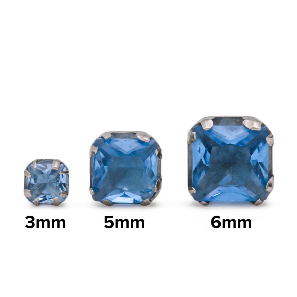 Tilum 14g-12g Internally Threaded Titanium Corner Prong-Set Square Jewel Top - 6mm - Price Per 1