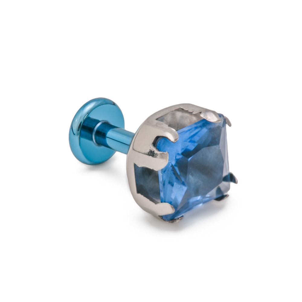 Tilum 14g-12g Internally Threaded Titanium Corner Prong-Set Square Jewel Top - 6mm - Price Per 1