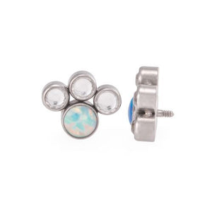 Tilum 18g-16g Internally Threaded Opal Paw Print Cluster Top with Jewels - Price Per 1