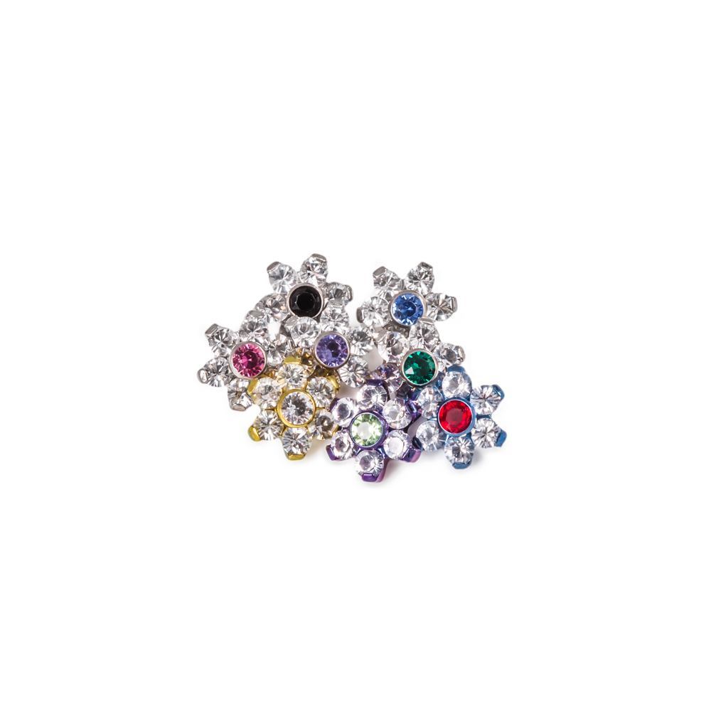 Tilum 14g-12g Internally Threaded Titanium Jewel Flower Top with Crystal Petals - Choose Center Jewel Color - Price Per 1