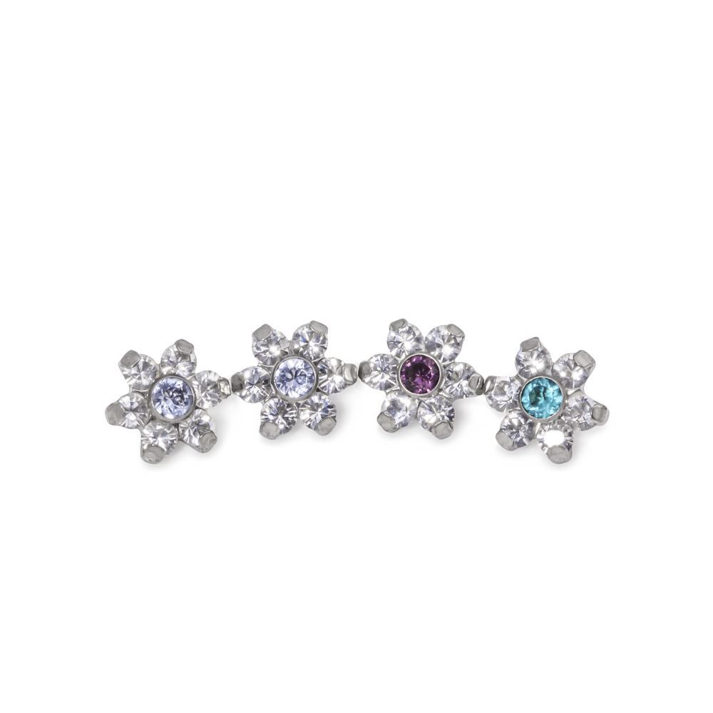 Tilum 14g-12g Internally Threaded Titanium Jewel Flower Top with Crystal Petals - Choose Center Jewel Color - Price Per 1