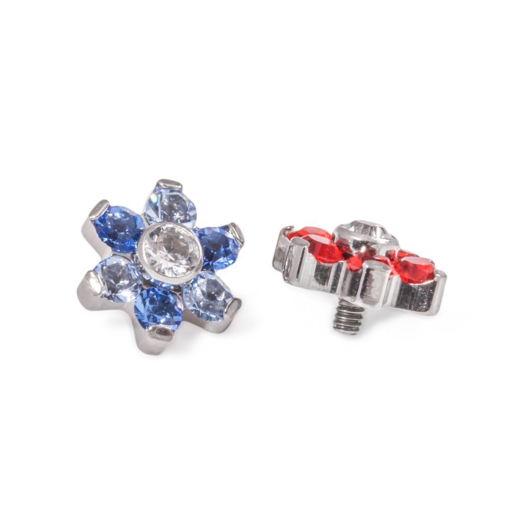 Tilum 14g-12g Internally Threaded Titanium Jewel Flower Top with Crystal Center - Choose Petal Jewel Color - Price Per 1