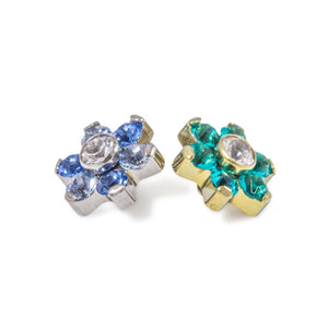 Tilum 14g-12g Internally Threaded Titanium Jewel Flower Top with Crystal Center - Choose Petal Jewel Color - Price Per 1