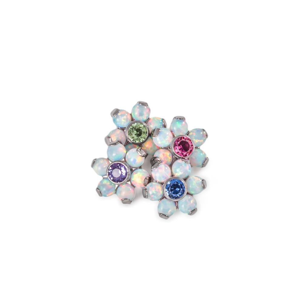 Tilum 14g-12g Internally Threaded Titanium Flower Top with White Opal Petals - Choose Center Jewel Color - Price Per 1