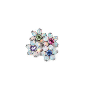 Tilum 14g-12g Internally Threaded Titanium Flower Top with White Opal Petals - Choose Center Jewel Color - Price Per 1