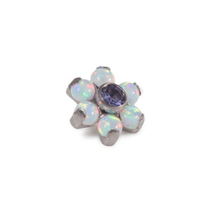 Tilum 14g-12g Internally Threaded Titanium Flower Top with White Opal Petals - Choose Center Jewel Color - Price Per 1