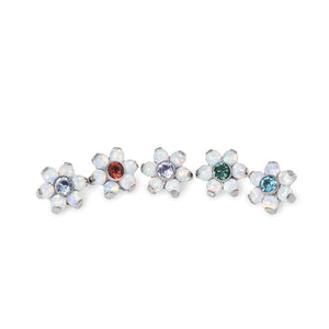 Tilum 14g-12g Internally Threaded Titanium Flower Top with White Opal Petals - Choose Center Jewel Color - Price Per 1