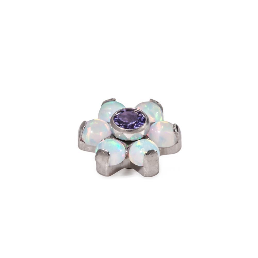 Tilum 14g-12g Internally Threaded Titanium Flower Top with White Opal Petals - Choose Center Jewel Color - Price Per 1