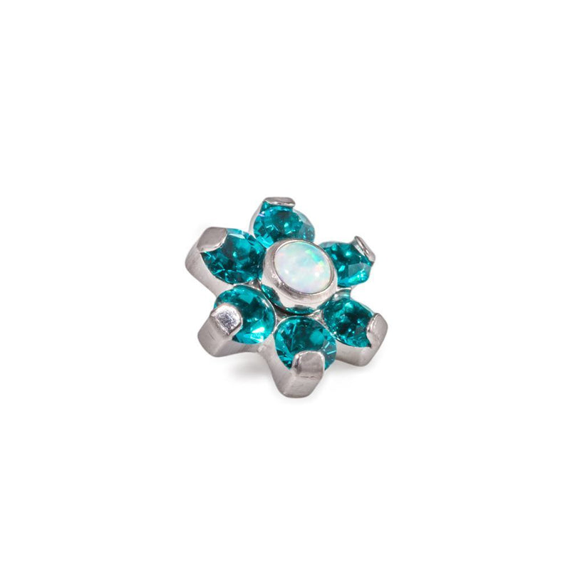Tilum 14g-12g Internally Threaded Titanium Flower Top with White Opal Center - Choose Petal Jewel Color - Price Per 1
