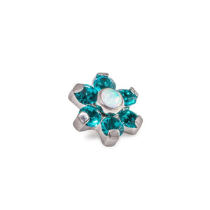 Tilum 14g-12g Internally Threaded Titanium Flower Top with White Opal Center - Choose Petal Jewel Color - Price Per 1