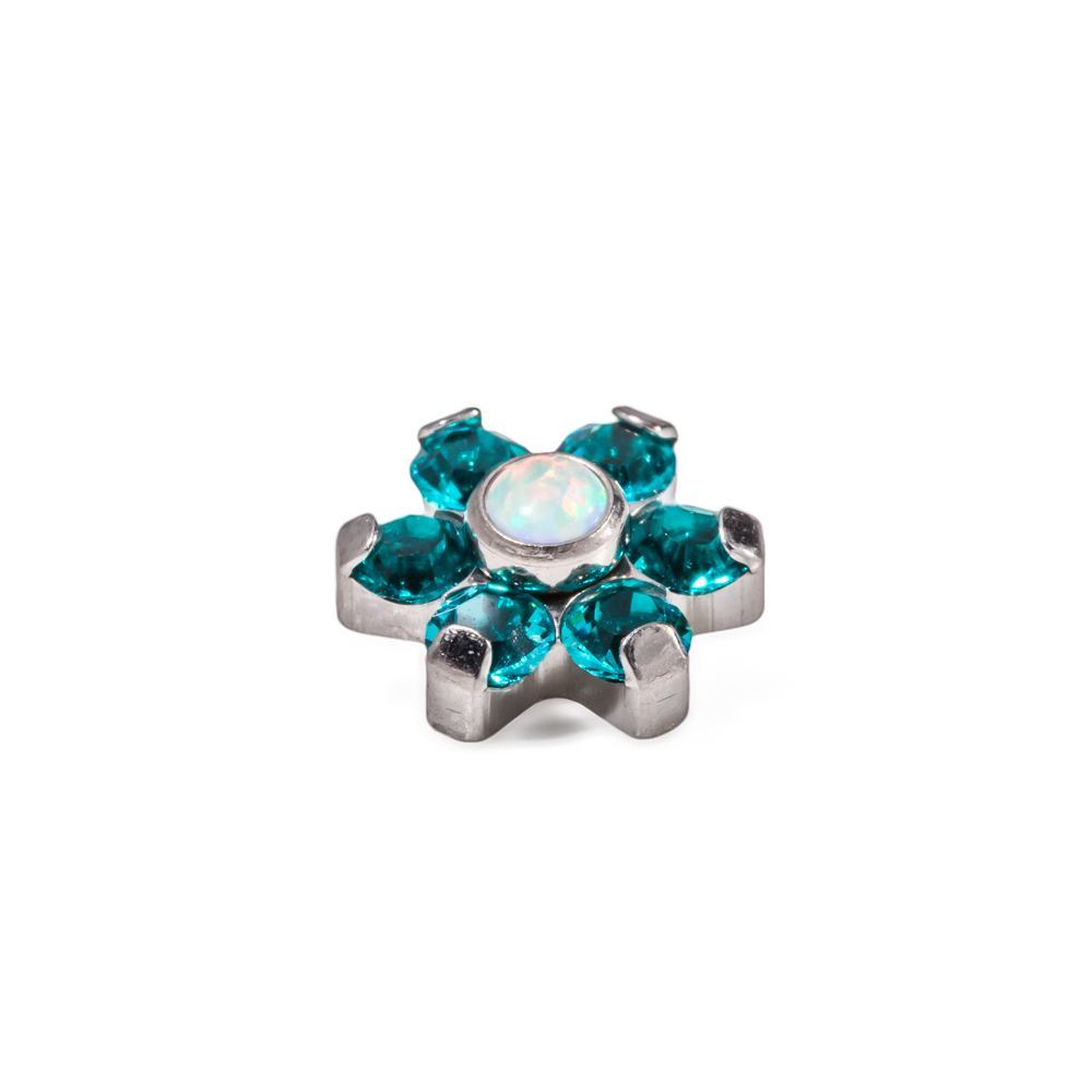 Tilum 14g-12g Internally Threaded Titanium Flower Top with White Opal Center - Choose Petal Jewel Color - Price Per 1