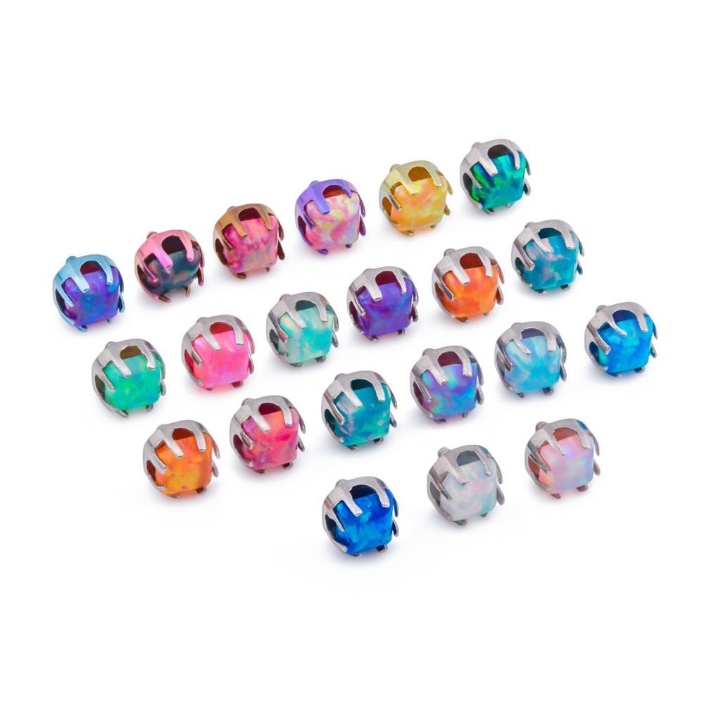 Tilum 18g-16g Internally Threaded Titanium Corner Prong-Set Square Opal Top - 3mm - Price Per 1