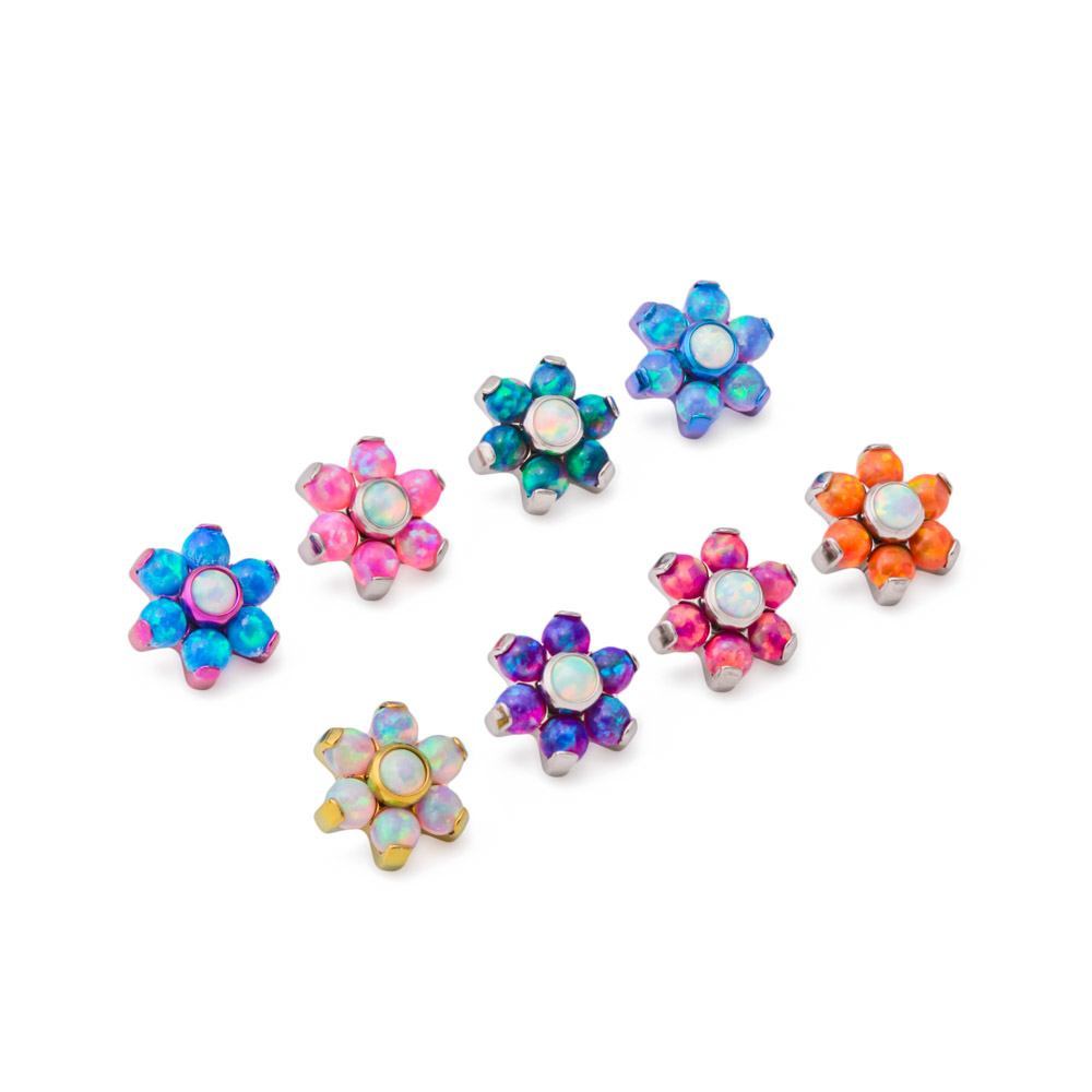 Tilum 18g-16g Internally Threaded Titanium Opal Flower Top with White Opal Center - Choose Petal Opal Color - Price Per 1