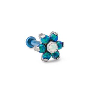 Tilum 18g-16g Internally Threaded Titanium Opal Flower Top with White Opal Center - Choose Petal Opal Color - Price Per 1