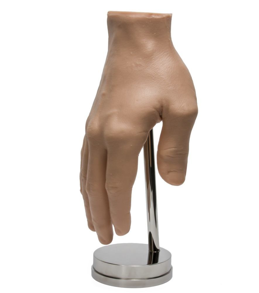 A Pound of Flesh Round Steel Display Stand for Synthetic Hands
