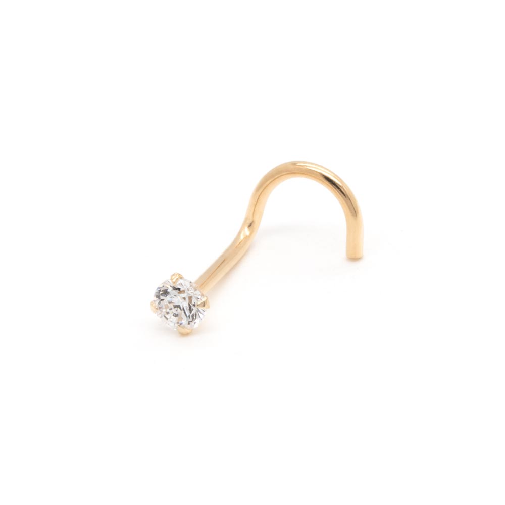 Tilum 20g Yellow Gold Crystal Jewel Nose Screw - Right Bend