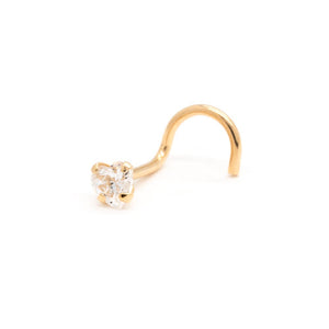 Gold Heart Gem Nostril Screw - Right Bend