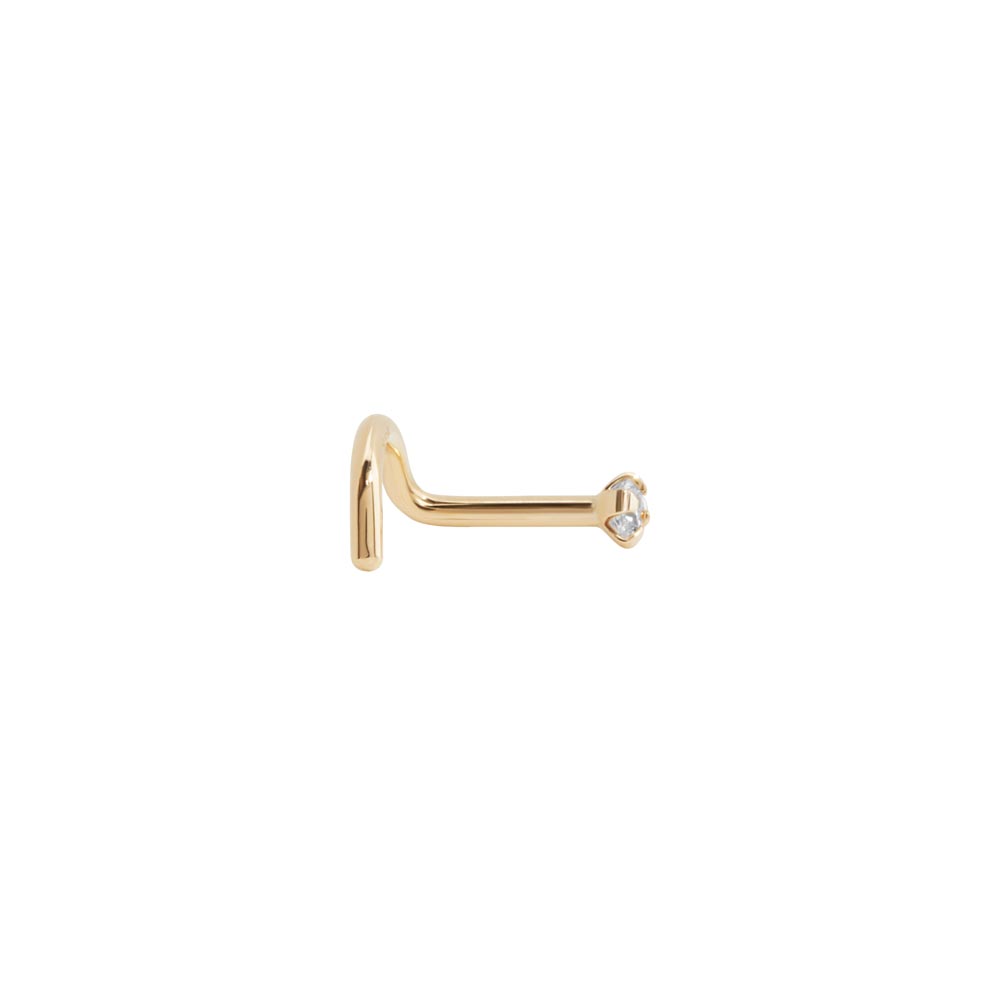 Tilum 18g Yellow Gold 2mm Crystal Jewel Nose Screw — Left Bend