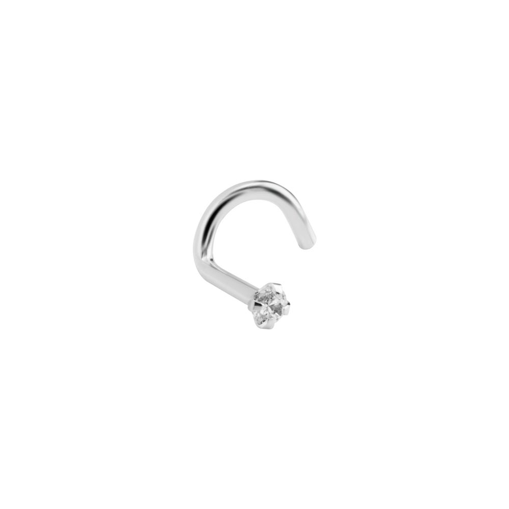 Tilum 18g White Gold Crystal Jewel Nose Screw — Left Bend