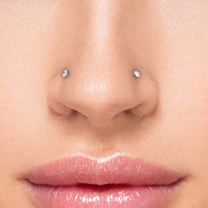 Tilum 18g White Gold Crystal Jewel Nose Screw — Left Bend