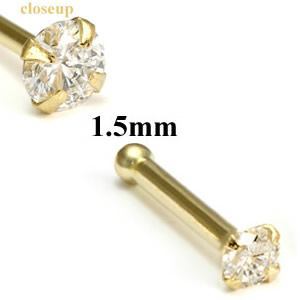 Tilum 18g 14kt Yellow Gold 1.5mm CZ Jewel Nose BONE