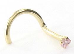 Tilum 20g 14kt Yellow Gold 1.5mm CZ-Pink Jewel Nose SCREW