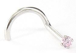 Tilum 20g 14kt White Gold 1.5mm CZ-Pink Jewel Nose SCREW