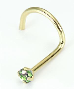 Tilum 20g 14kt Yellow Gold 2mm Light Green Nose Screw