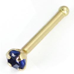 Tilum 20g 14kt Yellow Gold 2.0mm Sapphire Jewel Nose Bone Body Jewelry