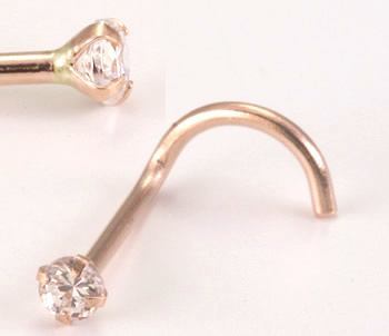 Tilum 20g 14kt ROSE Gold 1.5mm CZ Jewel Nose Screw