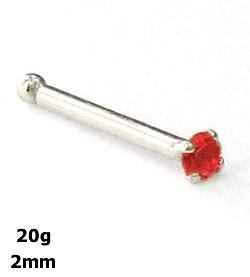 Tilum 20g 14kt White Gold 2.0mm Lt. Siam Jewel Nose Bone