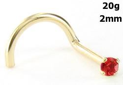 Tilum 20g 14kt Yellow Gold 2.0mm Lt. Siam Jewel Nose Screw