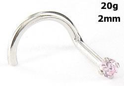 Tilum 20g 14kt White Gold 2.0mm Pink Jewel Nose Screw
