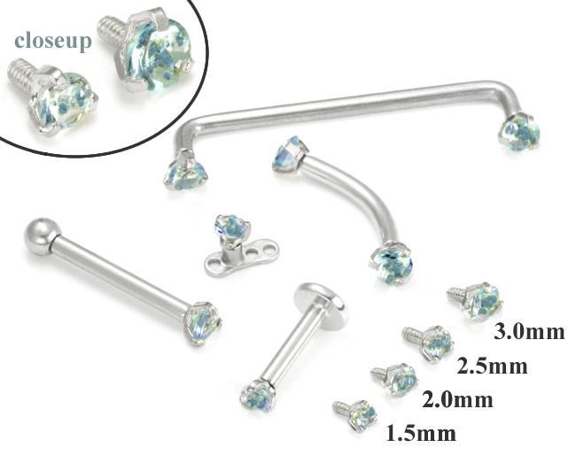 Tilum 14g-12g Internally Threaded White Gold Light Blue Jewel Top - Price Per 1