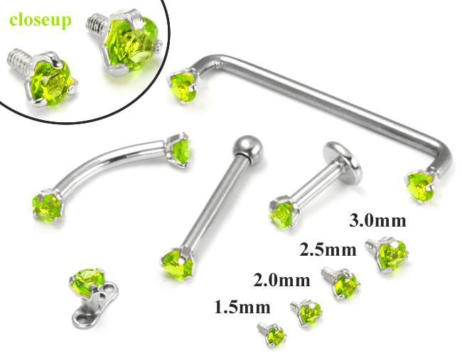 Tilum 14g-12g Internally Threaded White Gold Light Green Jewel Top - Price Per 1