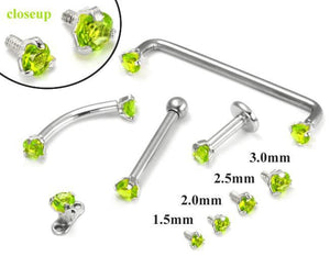 Tilum 14g-12g Internally Threaded White Gold Light Green Jewel Top - Price Per 1