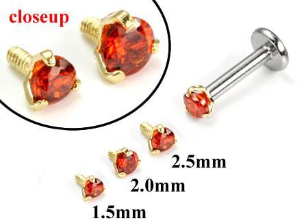 Tilum 18g-16g Yellow Gold Light Red Jewel Top - Price Per 1
