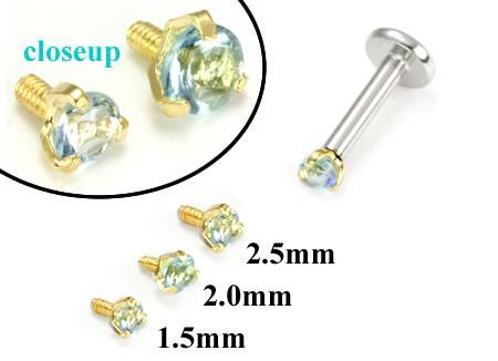 Tilum 18g-16g Internally Threaded Yellow Gold Light Blue Jewel Top - Price Per 1