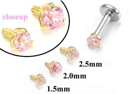 Tilum 18g-16g Internally Threaded Yellow Gold Pink Jewel Top - Price Per 1